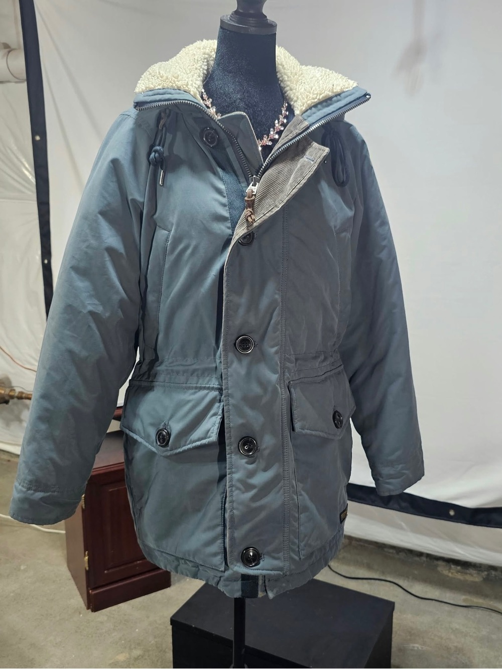 #J9 Abercrombie & Fitch Blue Hooded Sherpa-Lined Parka Jacket XS – Insulated